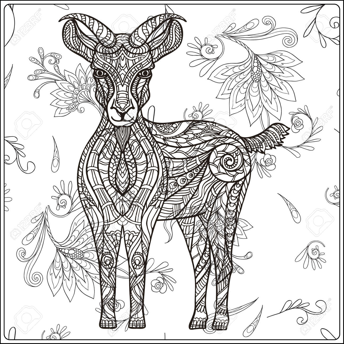 Goat On Floral Background Coloring Book For Adult And Older Royalty Free Cliparts Vectors And Stock Illustration Image 57324283