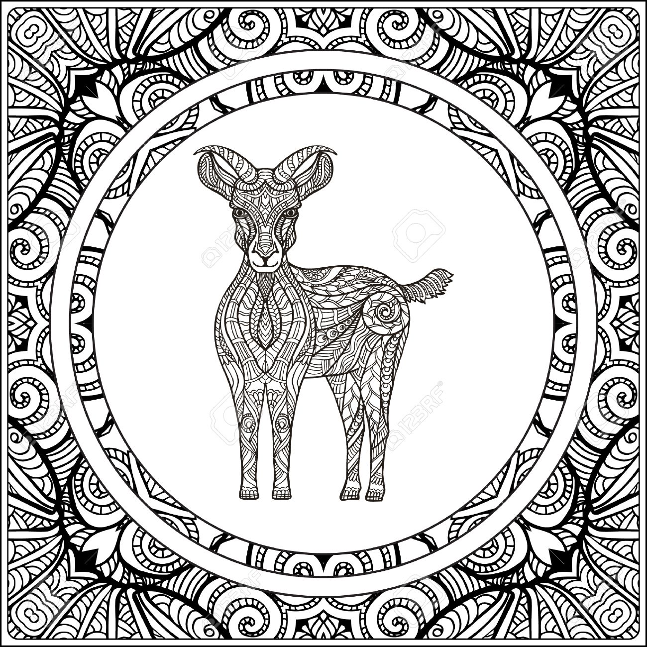 capra su pattern di sfondo libro da colorare per adulti e bambini