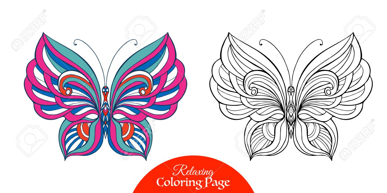 Coloring Book For Adult And Older Children Page With Colored Sample