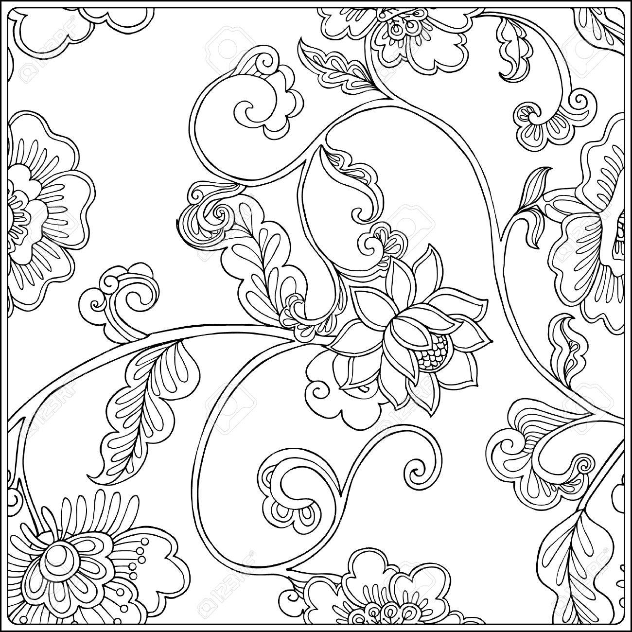 Vintage Floral Pattern Outline Drawing Coloring Book For Adult