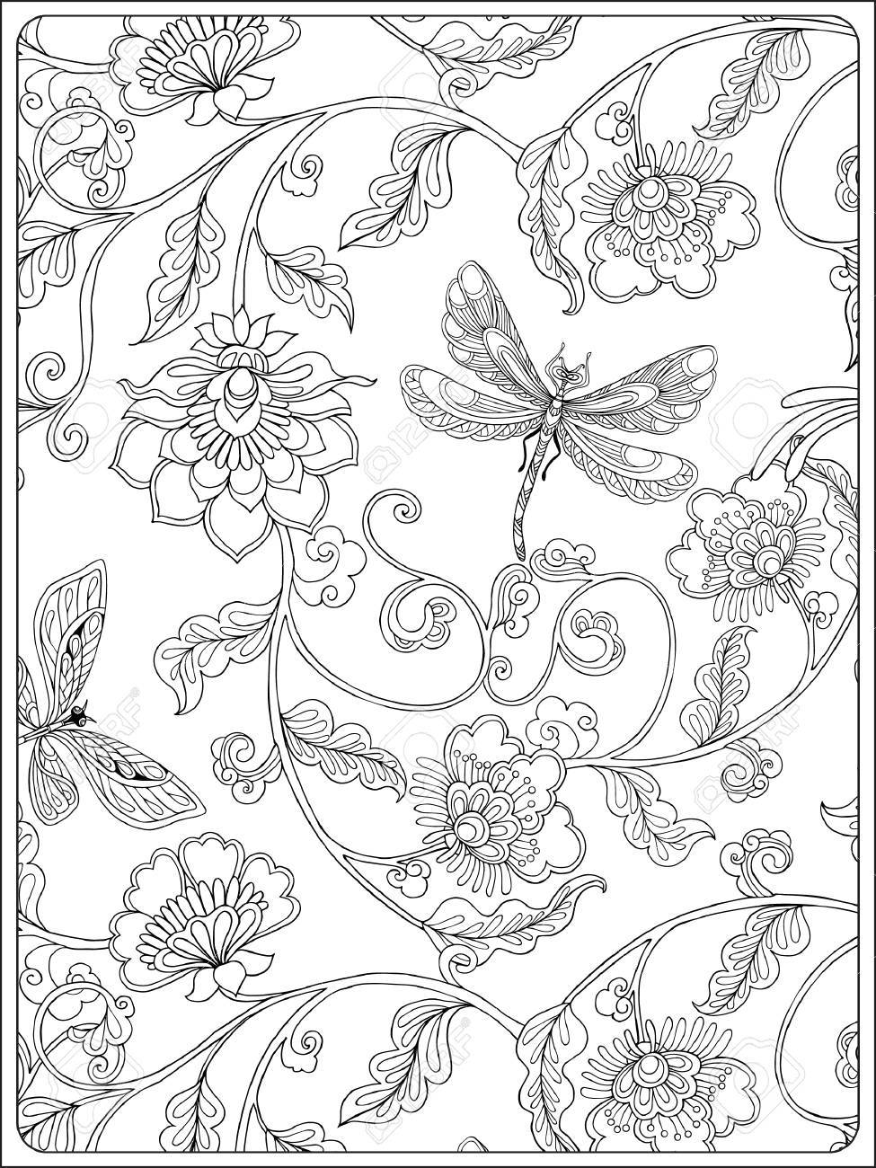 Modelo Floral De La Vendimia Dibujo De Esquema Libro De