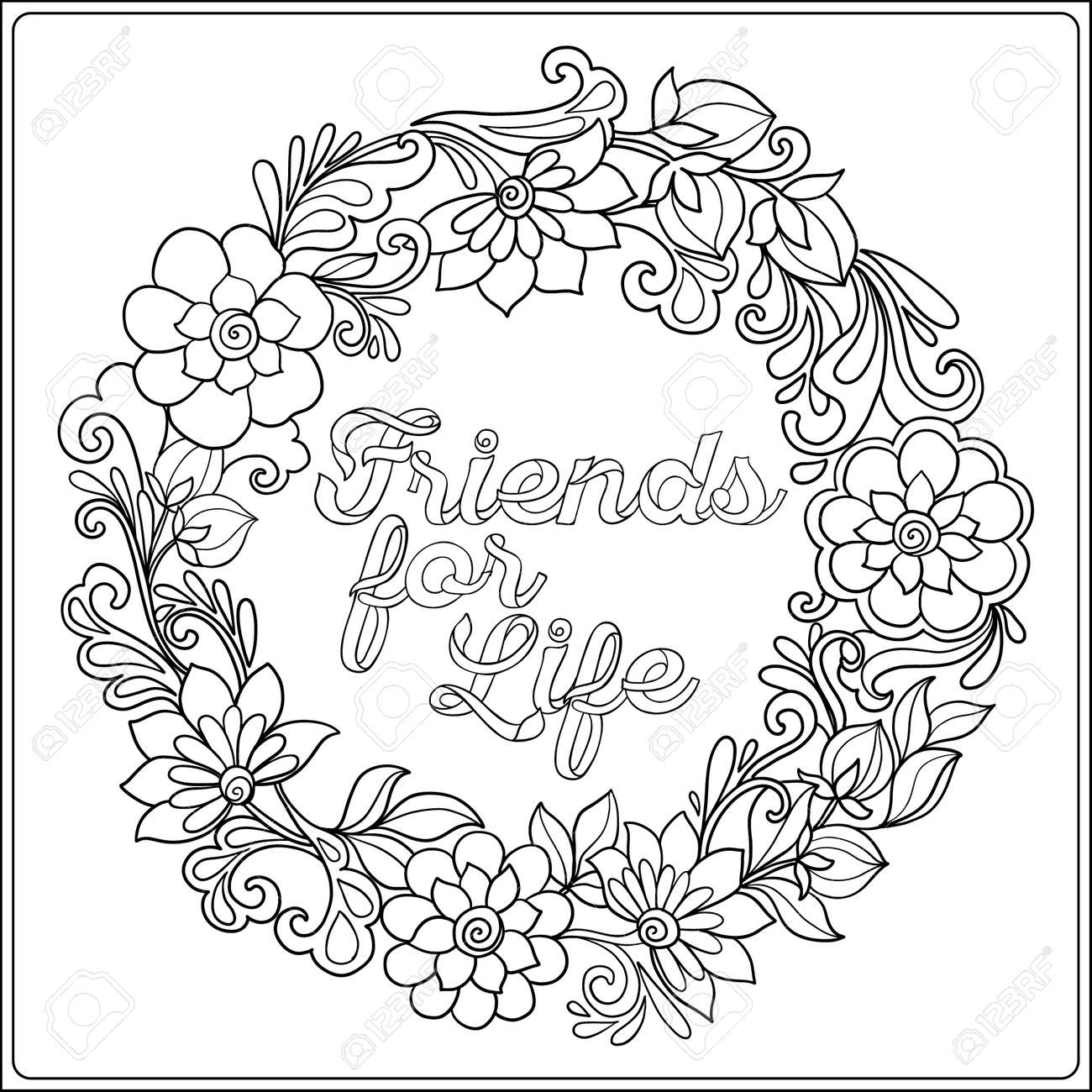 Coloriage Avec Message Dans Cadre Decoratif Floral Vintage Adulte Livre De Coloriage Dessin Au Trait Vector Illustration Clip Art Libres De Droits Vecteurs Et Illustration Image 60088409