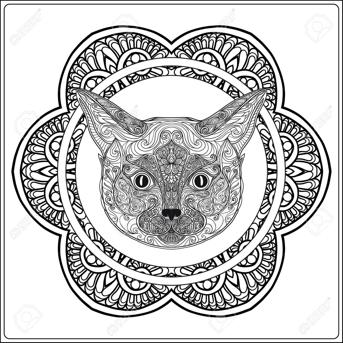Chat Decoratif Avec Mandala Illustration Vectorielle Livre De Coloriage Adulte Coloriage Illustration Vectorielle Clip Art Libres De Droits Vecteurs Et Illustration Image