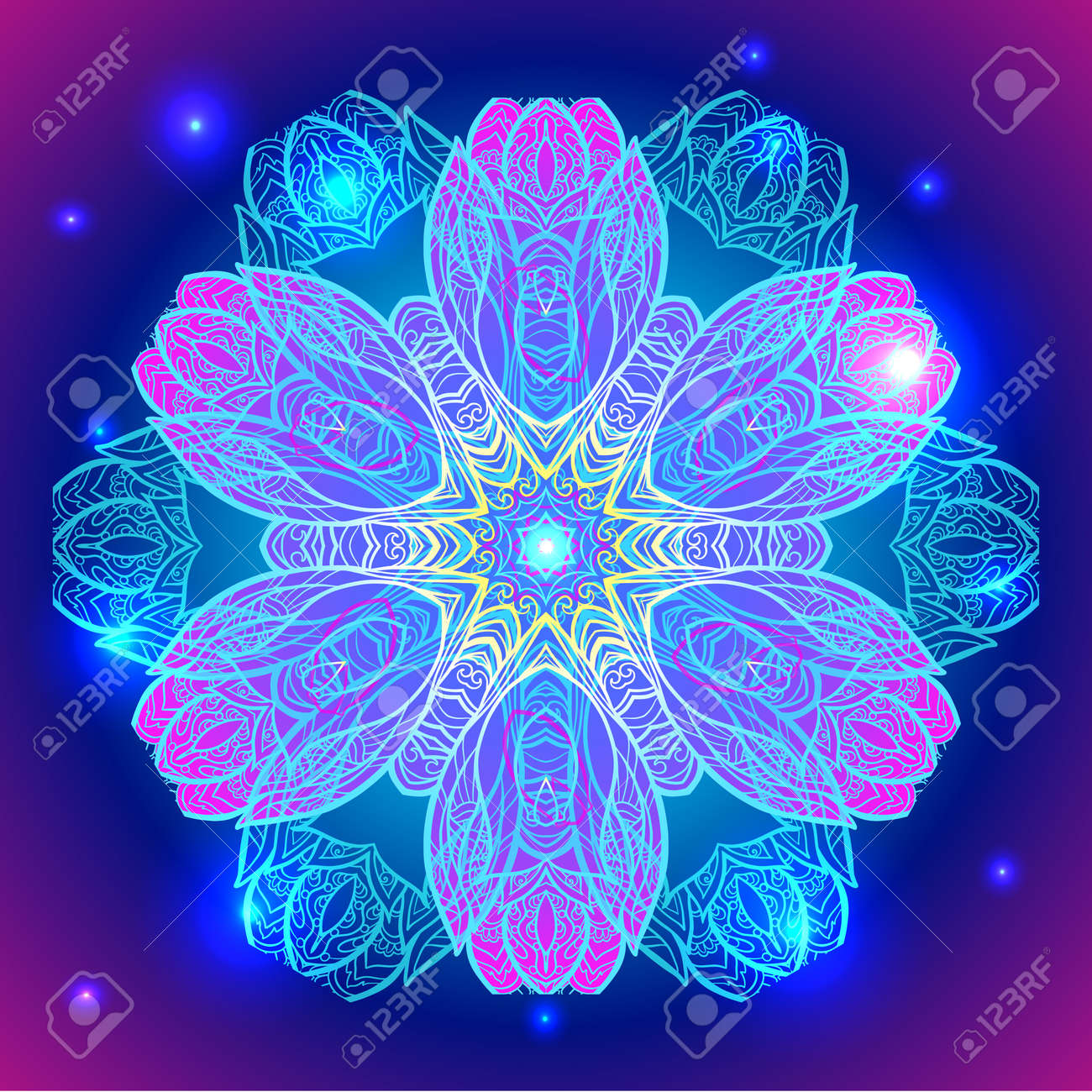 mandala sacred geometry symbol in neon colors royalty free cliparts