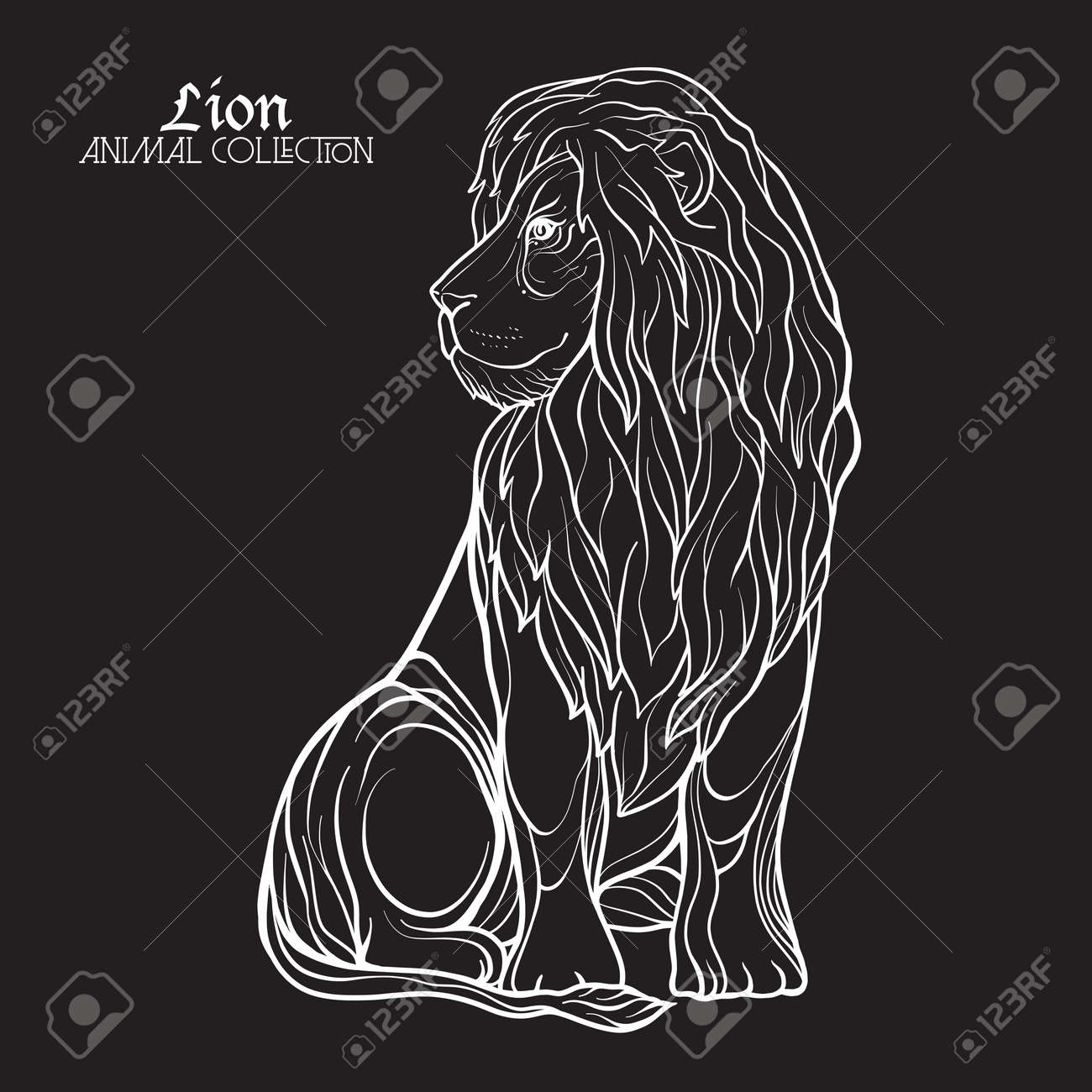 Tete Dessinee Ornee A Motifs Ethniques De Lion Noir Et Blanc Doodle Illustration Croquis Pour L Affiche L Impression Ou Le T Shirt Illustration De La Ligne De Stock Blanc Sur Fond Noir Clip Art