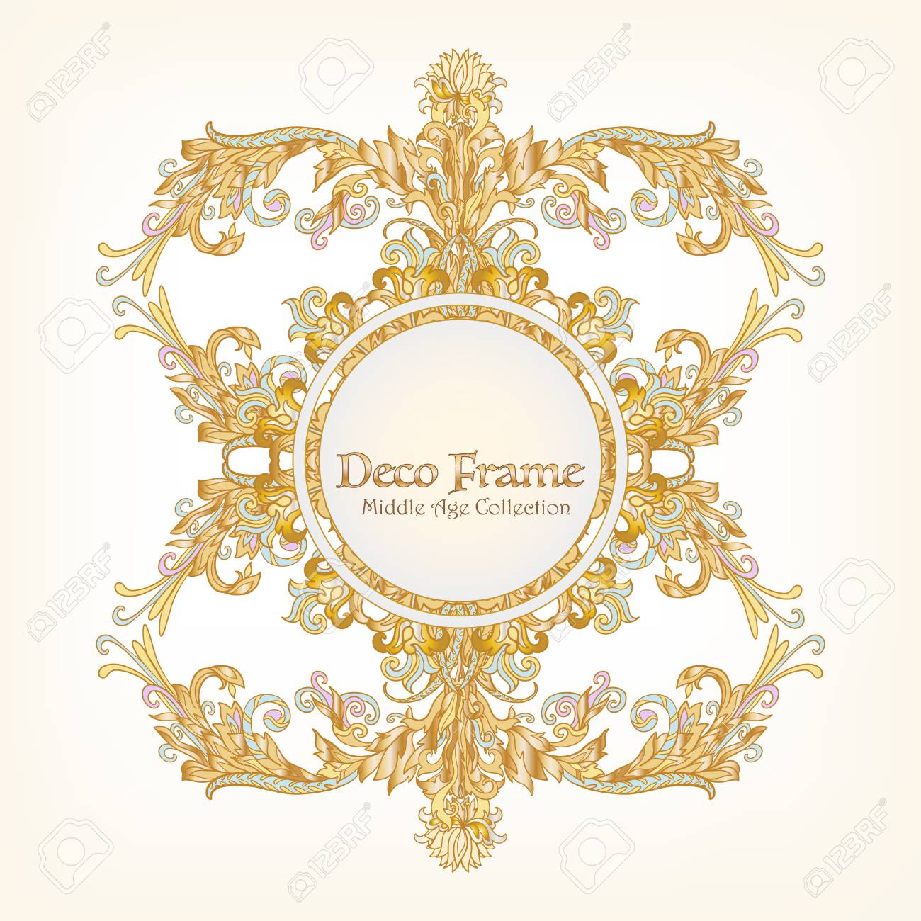 Motif Royal Floral Medieval Avec Un Espace Pour Le Texte Symetrie Decorative Arabesque Fond Blanc D Or Bon Pour La Carte De Voeux Pour L Anniversaire Invitation Illustration Clip Art Libres De Droits