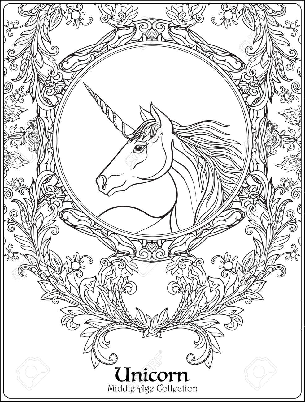 Unicorn In Vintage Decorative Floral Mandala Frame ...