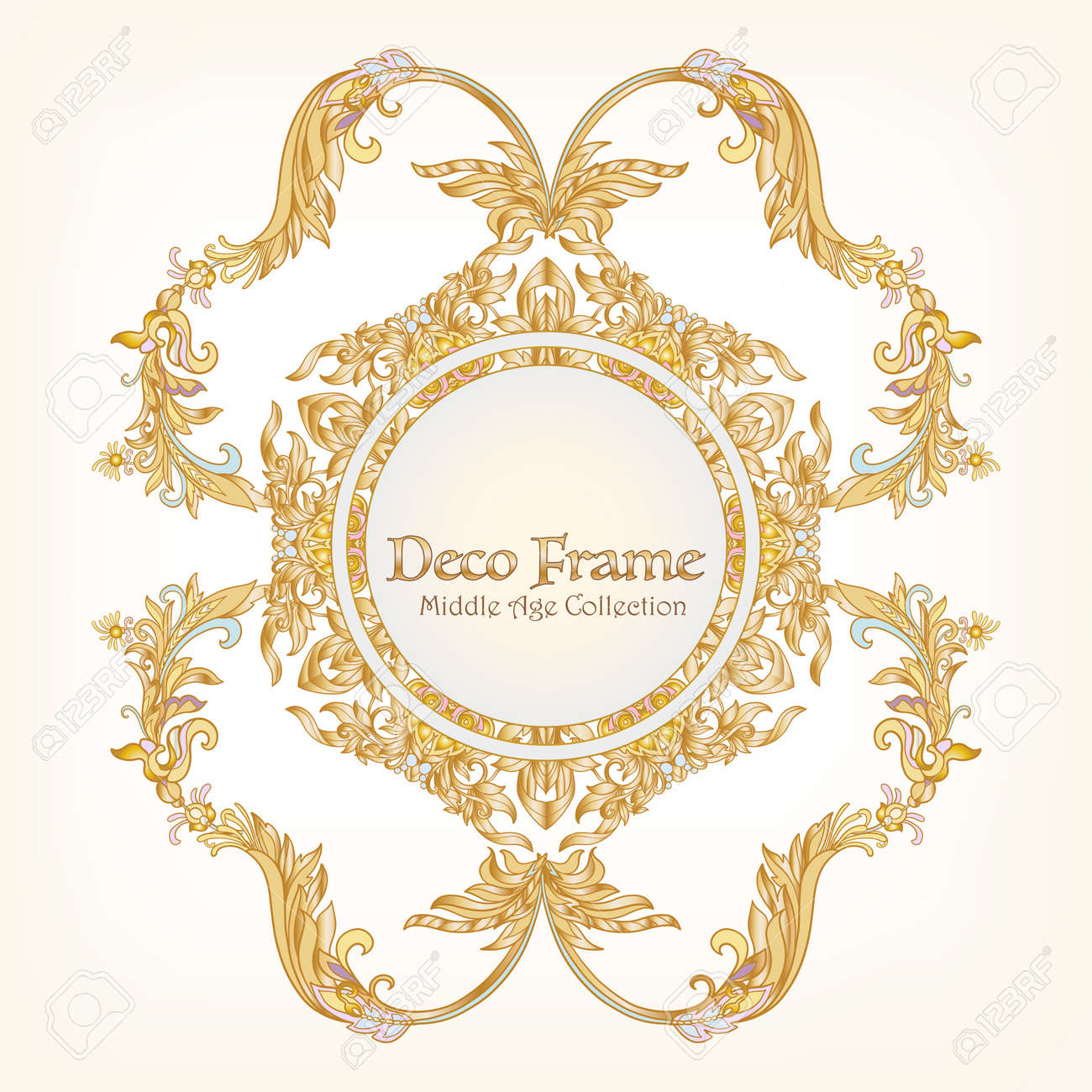 Motif Royal Floral Medieval Avec Un Espace Pour Le Texte Symetrie Decorative Arabesque Fond Blanc D Or Bon Pour La Carte De Voeux Pour L Anniversaire Invitation Illustration Clip Art Libres De Droits