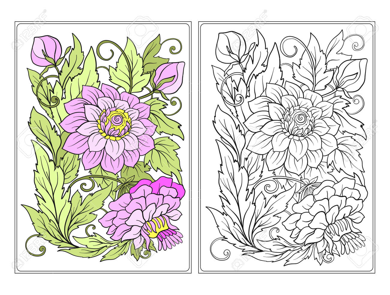 Motif Floral Fleur De Fond Motif Floral Avec Des Fleurs Anti Stress Livre à Colorier Pour Les Adultes Outline Dessin Coloriage Avec Un échantillon