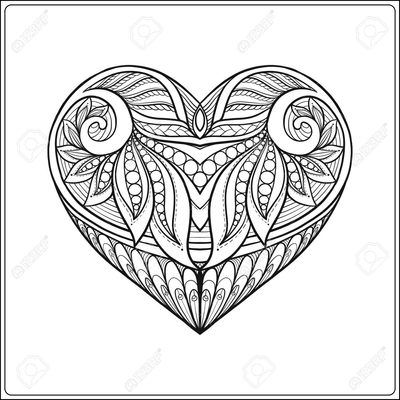 Decoratif A Motif De Coeur D Amour Vecteur Ligne Stock Illustration Livre A Colorier Pour Les Adultes Outline Dessin De Coloriage Page Clip Art Libres De Droits Svg Vecteurs Et Illustration