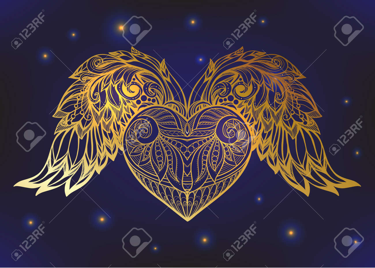 Gold Patterned Angel Wings
