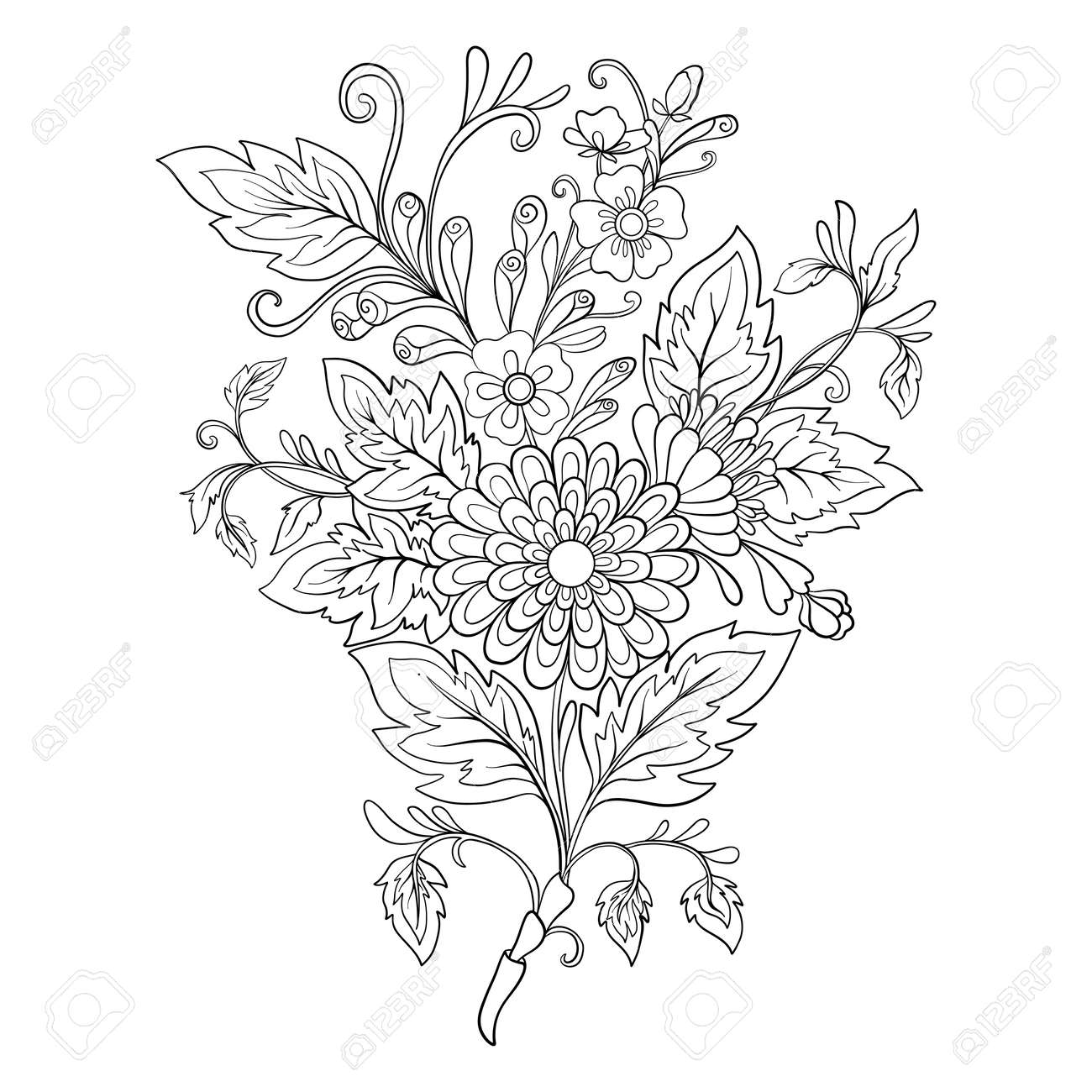 Outline vintage flowers bouquet or pattern in rococo victorian renaissance baroque royal