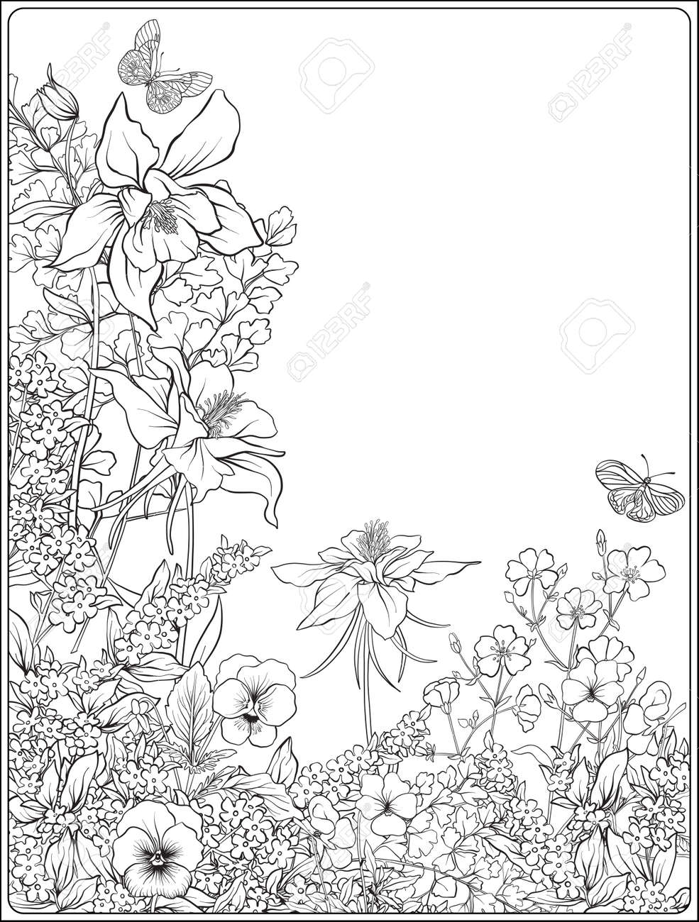 春の花のコンポジション チューリップ 水仙の花 スミレのイラスト素材 ベクタ Image 80537434