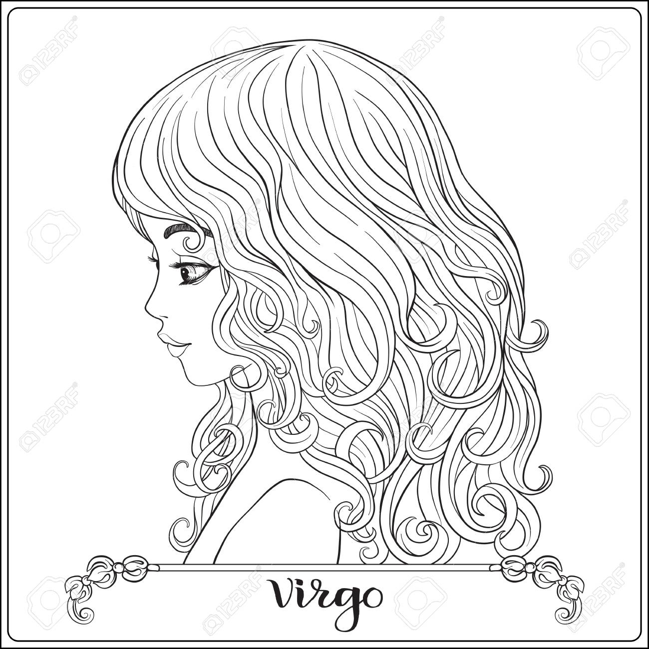 Virgo Una Joven Hermosa En Forma De Uno De Los Signos Del Zodiaco Pagina Del Colorante Del Dibujo De La Mano Del Esquema Para El Libro De Colorear Adulto Linea Ejemplo Comun