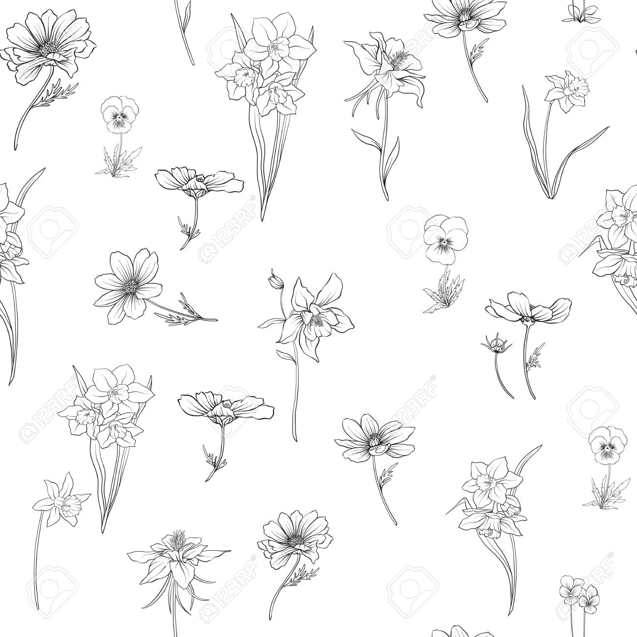 ビンテージ スタイルの花で花のシームレスなパターンを説明します ストック ライン ベクトル イラスト のイラスト素材 ベクタ Image ビンテージ スタイルの花で花のシームレスなパターンを説明します ストック ライン ベクトル イラスト のイラスト素材 ベクタ Image