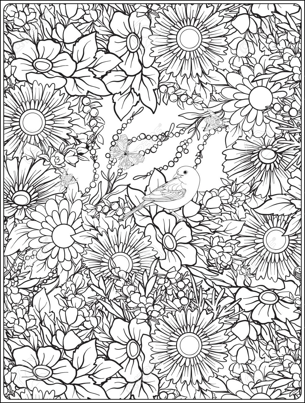 蝶や蜂でリアルな植物と花のシームレスなパターン 印刷 のイラスト素材 ベクタ Image 8726
