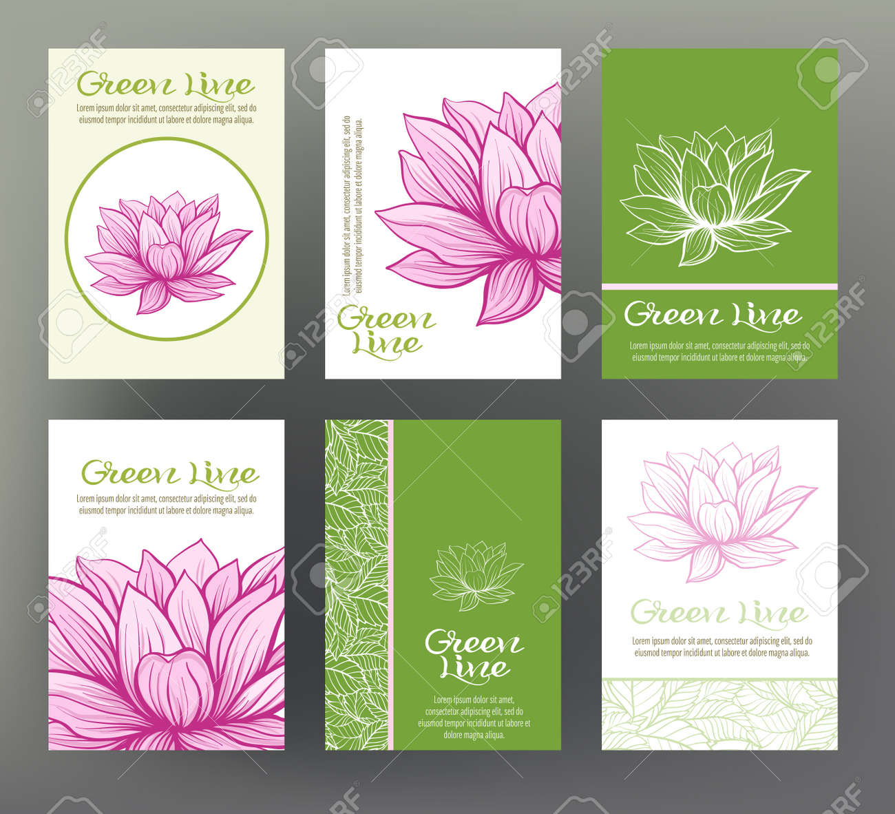 lotus set of six cards with traditional japanese flowers for