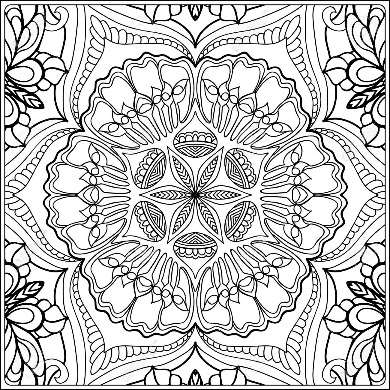 seamless pattern. Outline hand drawing. Good for coloring page for the adult coloring book. Stock vector illustration.Abstract vector decorative ethnic mandala black and white - 111921649 seamless pattern. Outline hand drawing. Good for coloring page for the adult coloring book. Stock vector illustration.Abstract vector decorative ethnic mandala black and white - 111921649