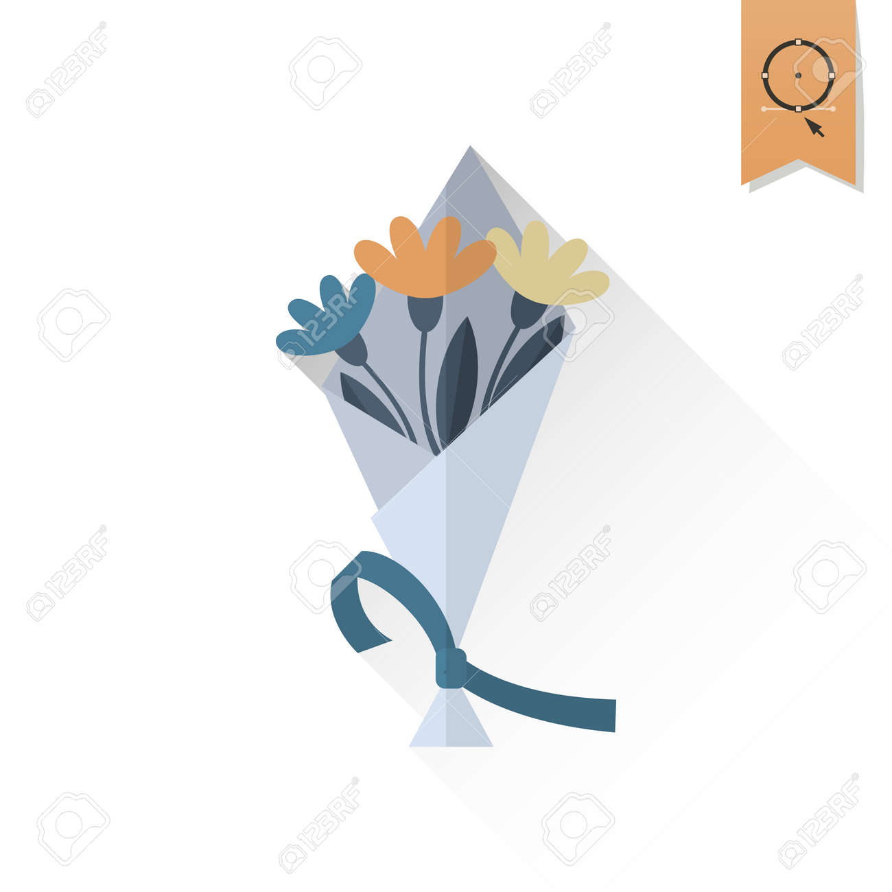 Icône De Joyeux Anniversaire Bouquet De Fleurs Avec Ruban Style Simple Minimaliste Et Plat Couleur Rétro Longue Ombre Vecteur