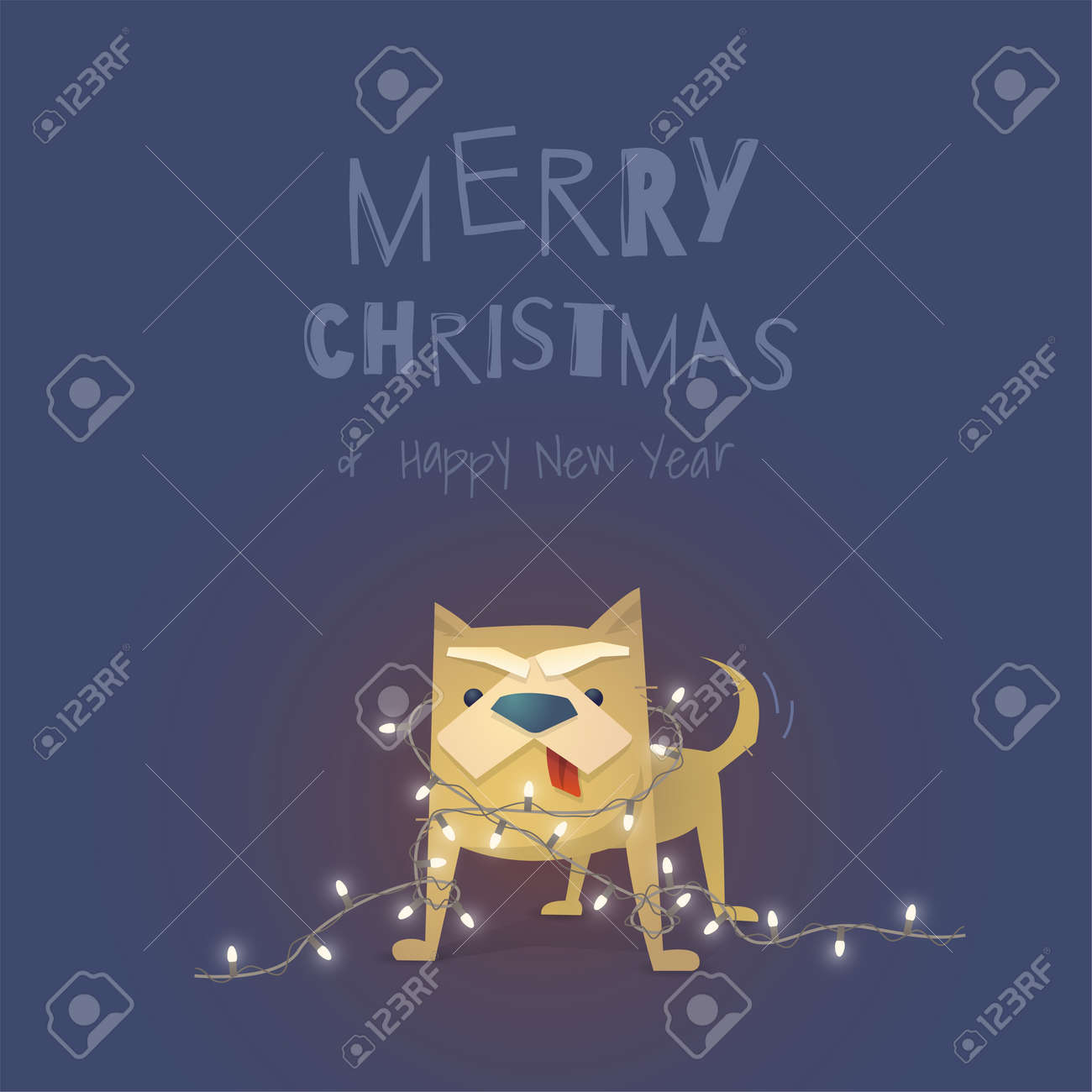 Buon Natale Un Ca.Vettoriale Cane Stilizzato Con Una Ghirlanda Di Natale Il Cane Giallo E Un Simbolo Del 2018 Illustrazione Di Vettore Di Tema Di Buon Natale Image 91819249