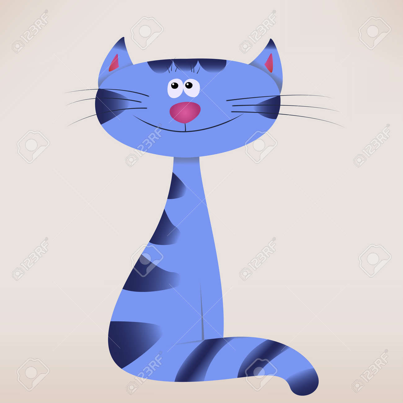Assis Peint En Bleu Avec Des Rayures Chat Dans Le Style Bande Dessinee Avec Le Sourire Clip Art Libres De Droits Vecteurs Et Illustration Image