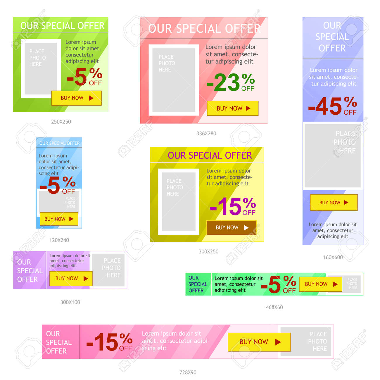 Set Of Web Banner Ads Common Sizes For Online Advertisement