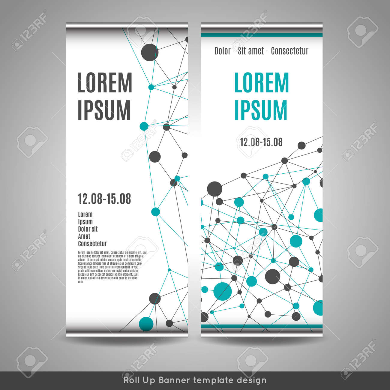 roll up banner template design with connection pattern royalty free