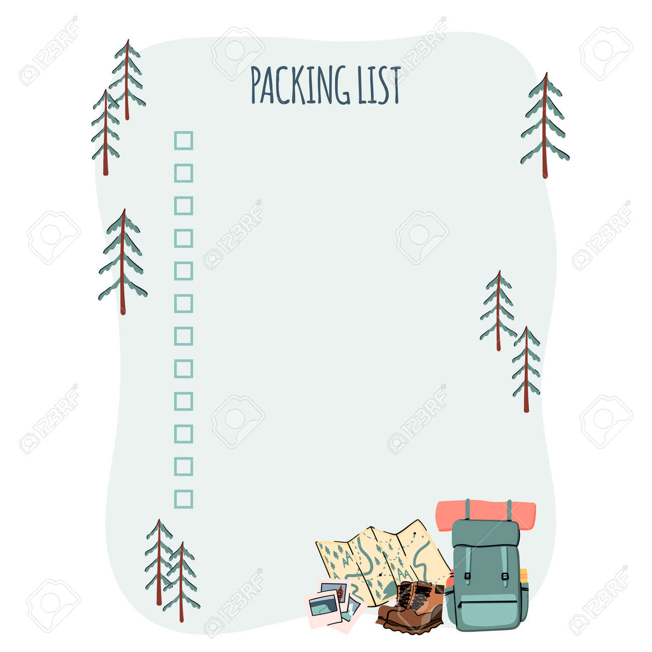 packing list for trip or travel planner mountains and forest vacation travel planner