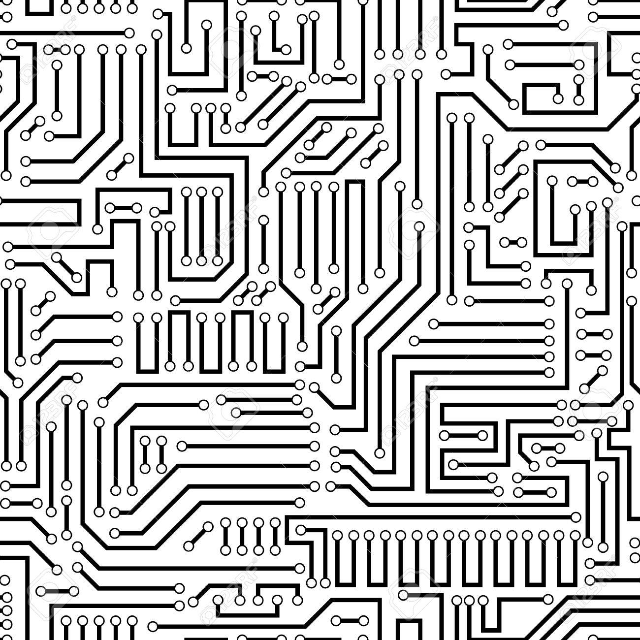 Printed circuit texture background. Seamless black and white electronic plate pattern vector. Circuit board vector illustration. Futuristic background. Electrical scheme. Technology seamless background with pattern in swatches - 38992828 Printed circuit texture background. Seamless black and white electronic plate pattern vector. Circuit board vector illustration. Futuristic background. Electrical scheme. Technology seamless background with pattern in swatches - 38992828