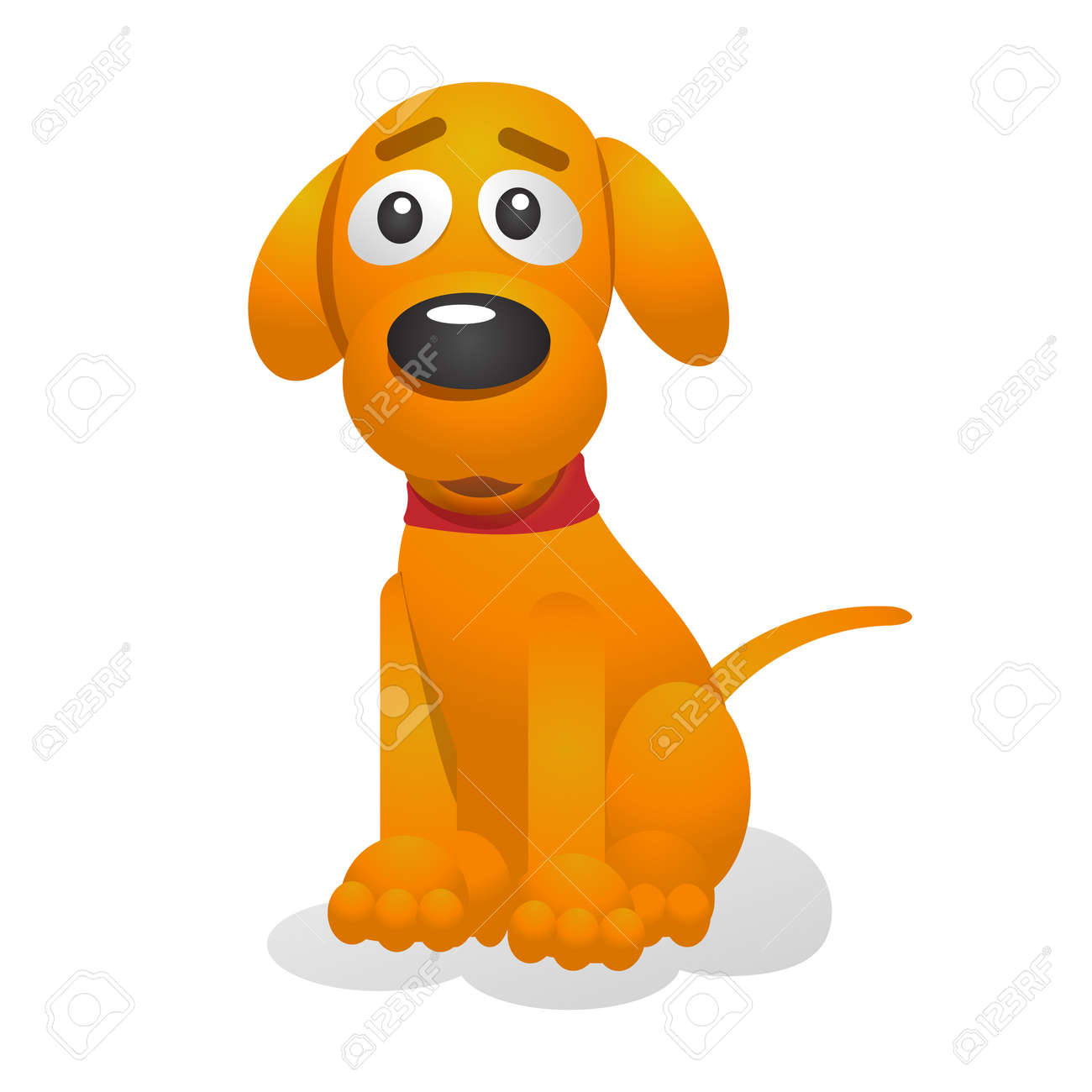 Cute puppy cartoon vector illustration. Yellow pup wearing a red collar sits. Isolated on white background. For web design and apps - 41034928 Cute puppy cartoon vector illustration. Yellow pup wearing a red collar sits. Isolated on white background. For web design and apps - 41034928