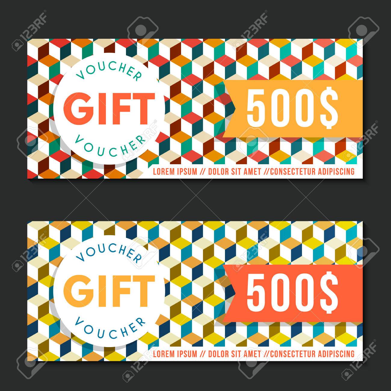 Voucher vector template with geometric pattern vintage style. For certificate, coupon, discount or gift card, banner, invitation, ticket, shopping card, customer sale and promotion, web design banner. - 50264766 Voucher vector template with geometric pattern vintage style. For certificate, coupon, discount or gift card, banner, invitation, ticket, shopping card, customer sale and promotion, web design banner. - 50264766