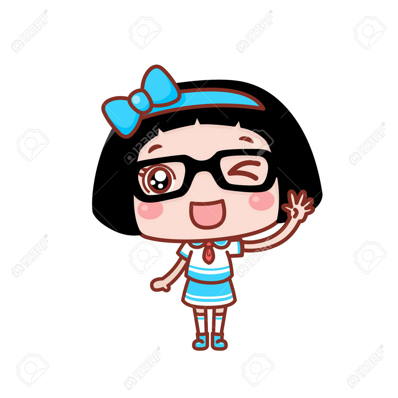 かわいい漫画の女の子が手を振る のイラスト素材 ベクタ Image