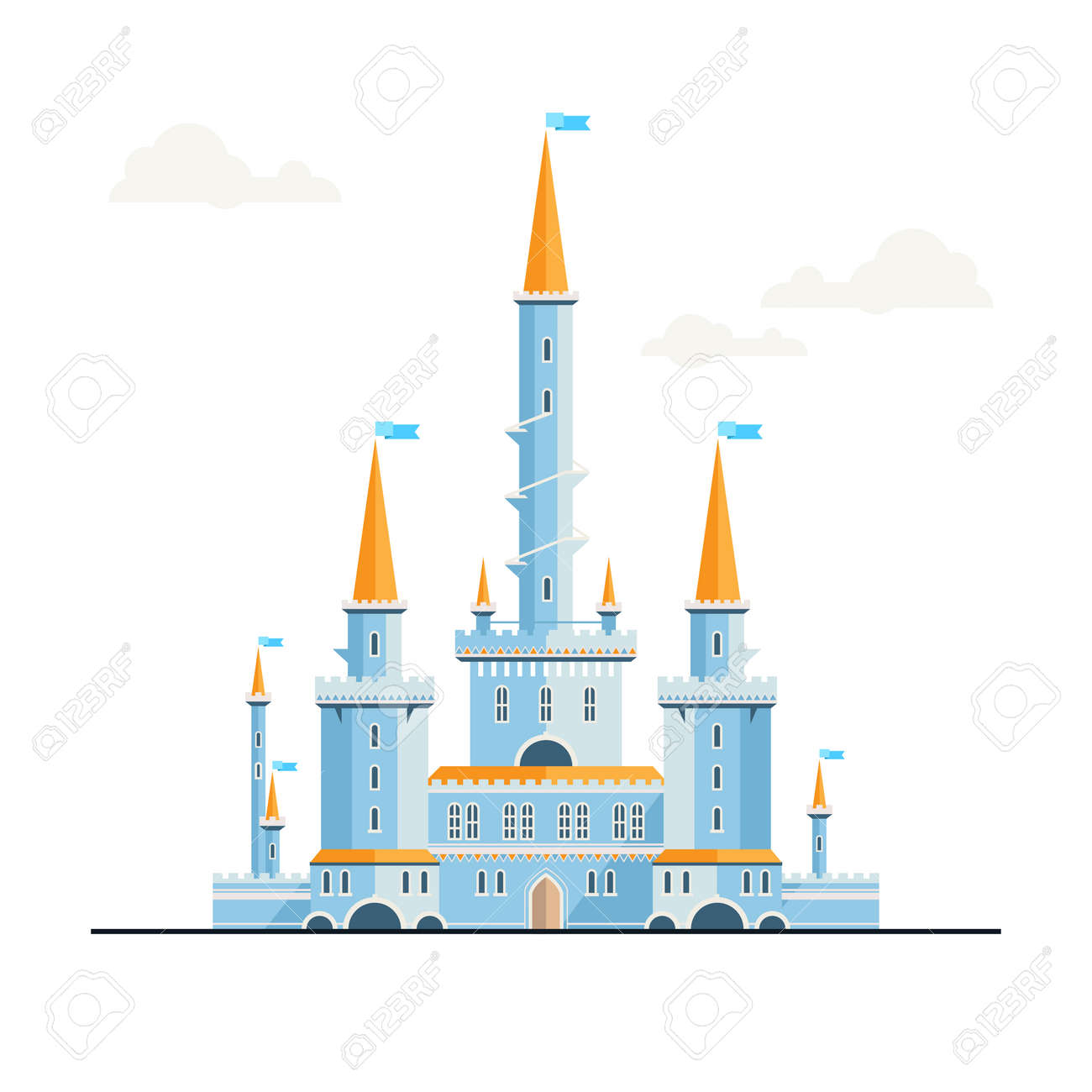 魔法ファンタジーの城 フラット スタイルの図 書籍 ゲームの背景 Web デザインなどに使用できます のイラスト素材 ベクタ Image
