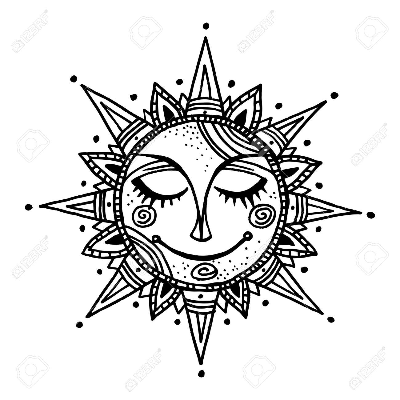 hand drawn summer sun tribal background ornamental decoration