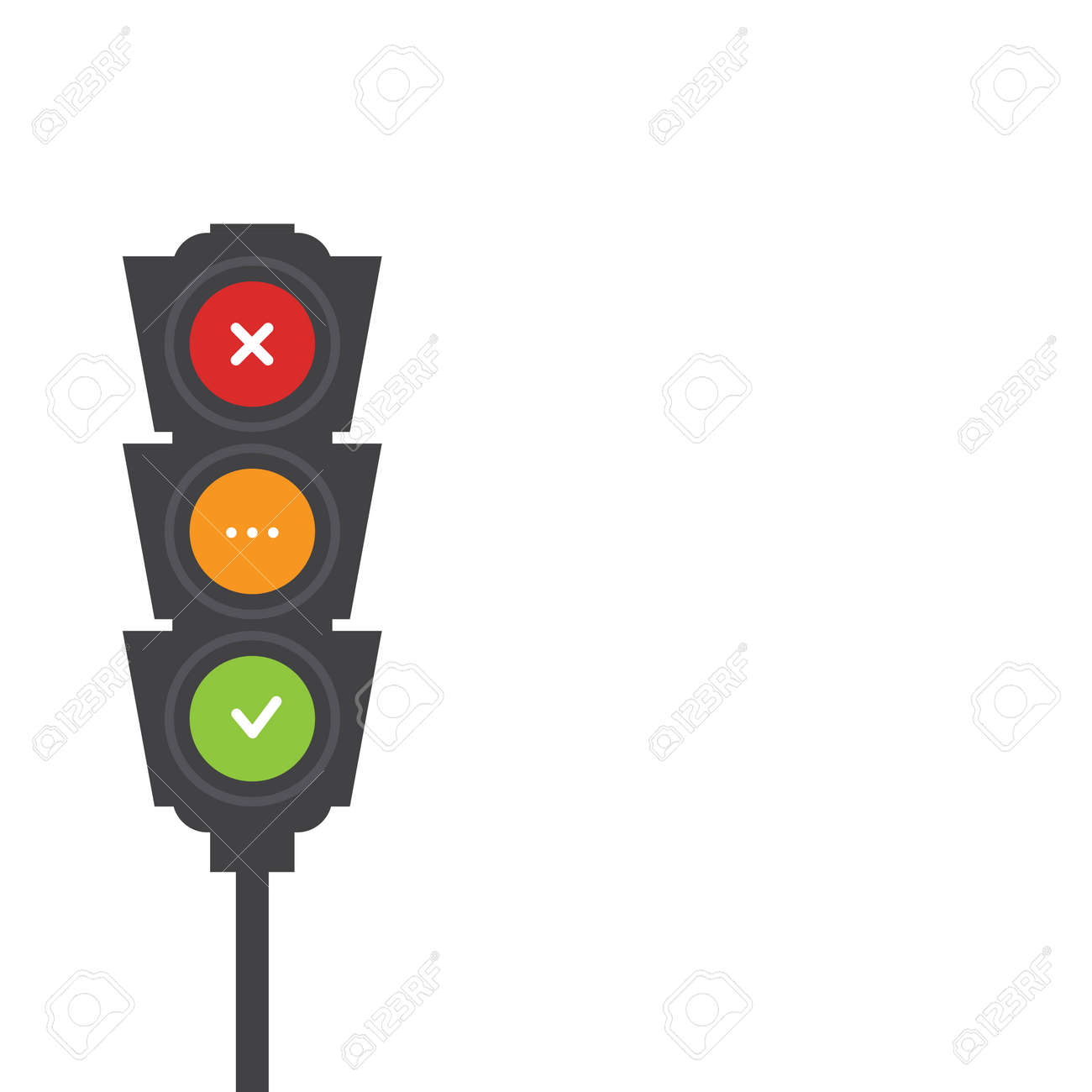 灯火式信号機 フラットの図 安全インフォ グラフィック 白い背景にあなたのテキストのための場所のセマフォのベクター画像 はい いいえ 待ちます の イラスト素材 ベクタ Image
