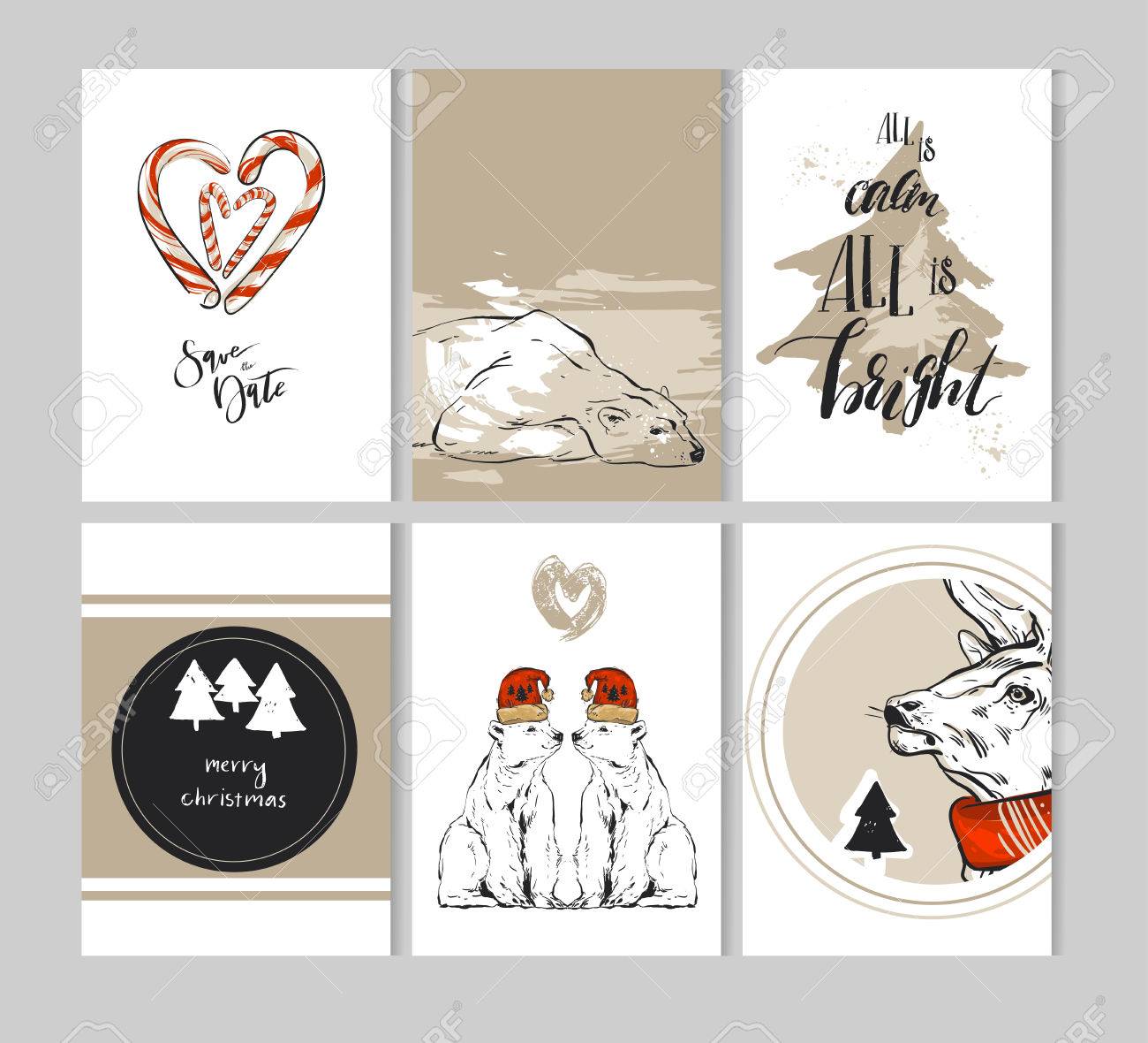 hand drawn vector abstract merry christmas greeting cards template