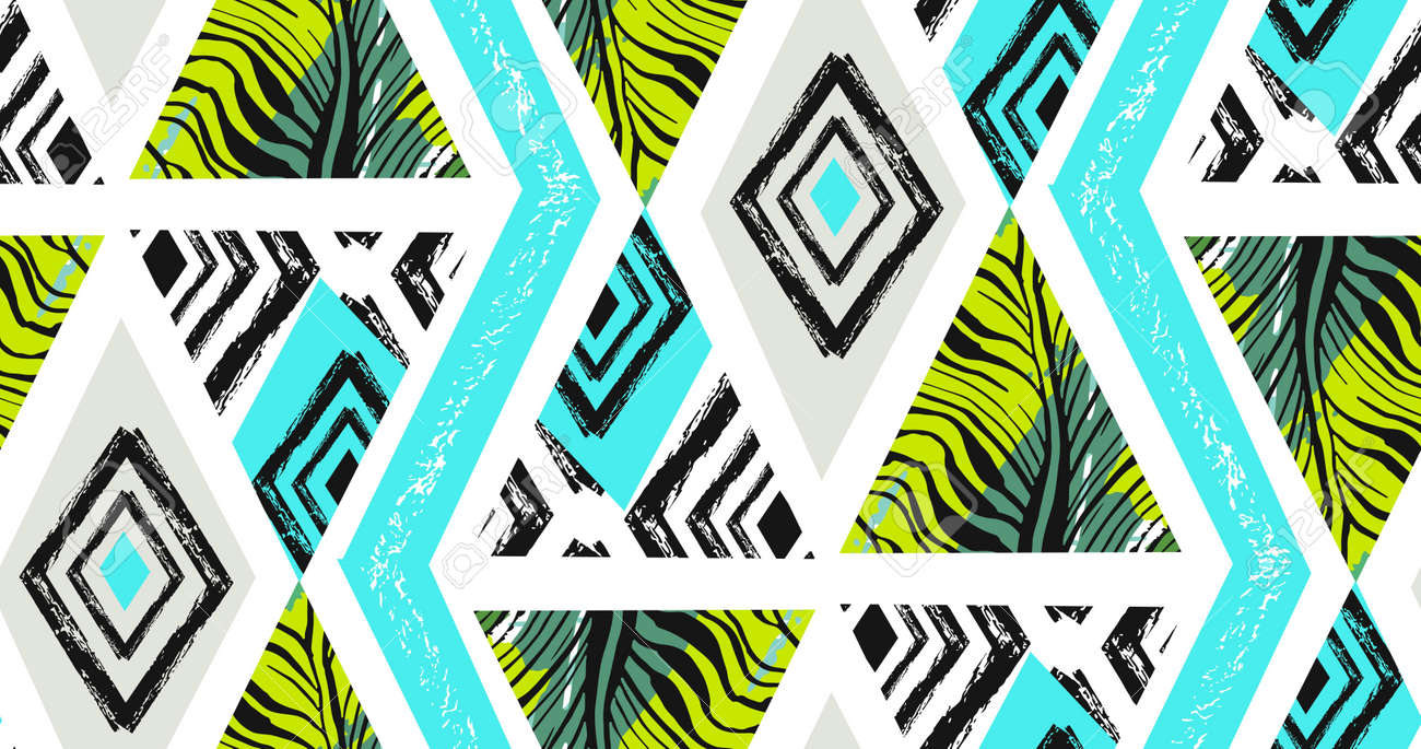 Hand drawn vector abstract freehand textured seamless tropical pattern collage with zebra motif,organic textures,triangles isolated on white background. - 84955649 Hand drawn vector abstract freehand textured seamless tropical pattern collage with zebra motif,organic textures,triangles isolated on white background. - 84955649