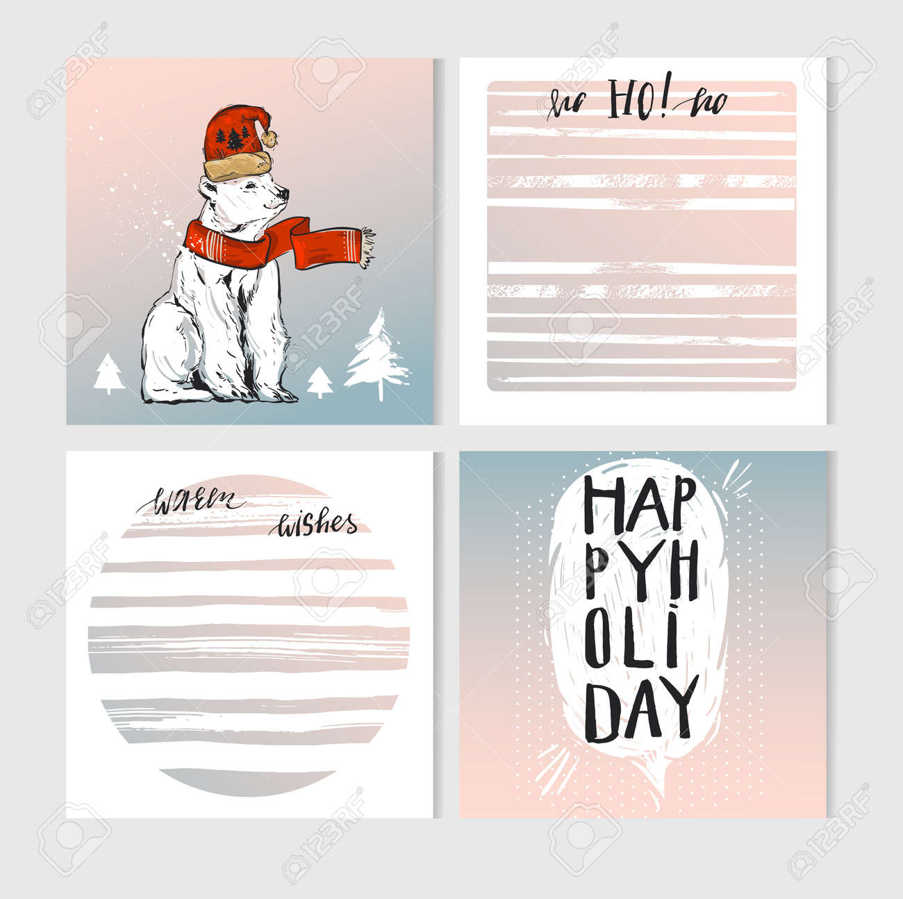 手作りの冬服のかわいいクリスマス シロクマ文字入りクリスマス グリーティング カードをベクトルし プランナー ジャーナリングがパステル カラーのモダンなクリスマス書道引用符で一覧表示されます のイラスト素材 ベクタ Image