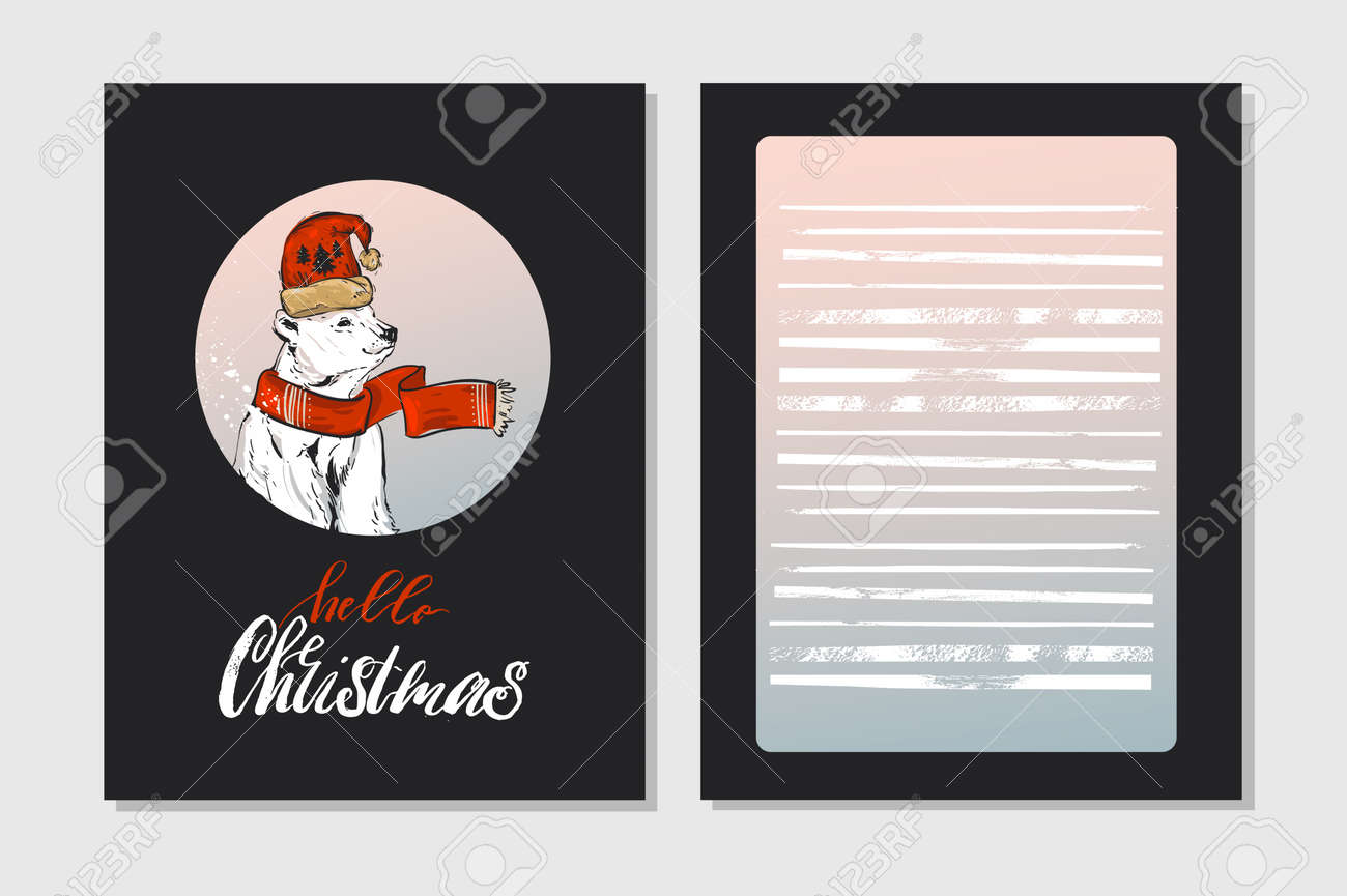 hand made vector merry christmas greeting cards set with cute
