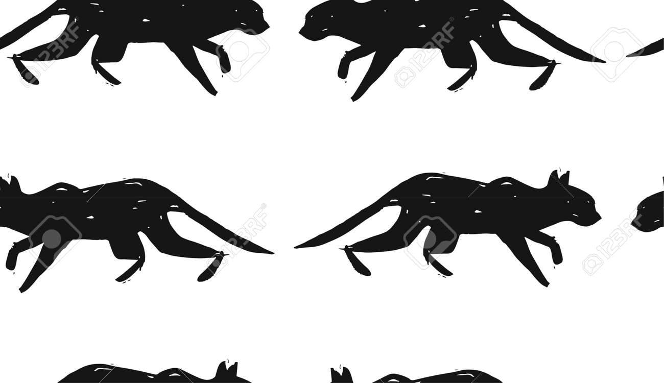 Fait à La Main Scandinave Nordique Noir Et Blanc Avec La Silhouette Du Chat Noir Isolé Sur Fond Blanc Simple Motif De Tissu Animaldomestic Motif