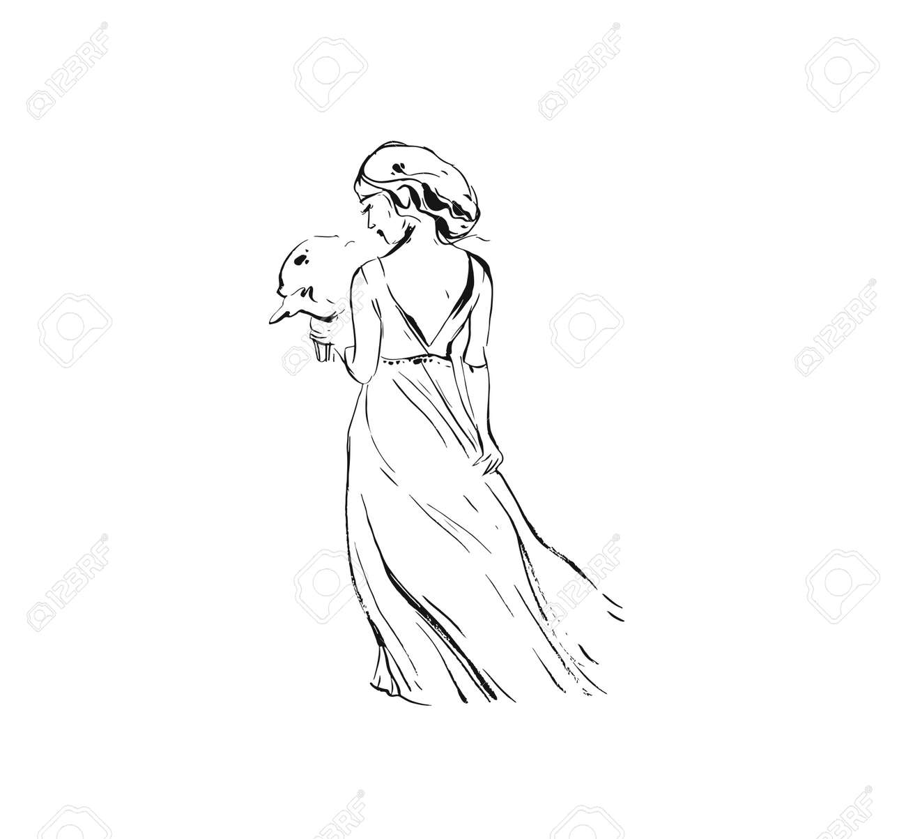 白い背景に隔離された花束を持つドレスで花嫁の結婚式の女の子の手描きベクトル抽象グラフィックインク描画スケッチのイラスト素材 ベクタ Image 白い背景に隔離された花束を持つドレスで花嫁の結婚式の女の子の手描きベクトル抽象グラフィックインク描画スケッチのイラスト素材 ベクタ Image