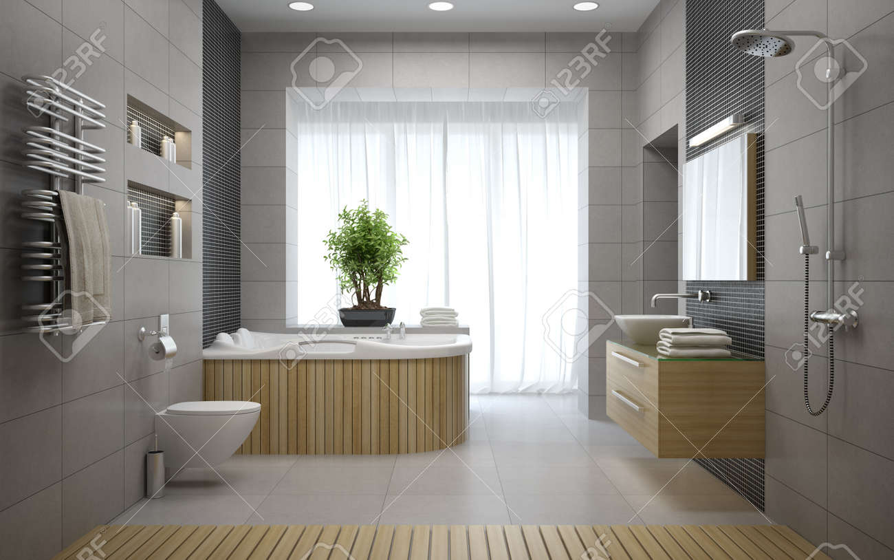 Interior Del Cuarto De Baño Moderno Diseño De Representación 3D ... Interior Del Cuarto De Baño Moderno Diseño De Representación 3D ...