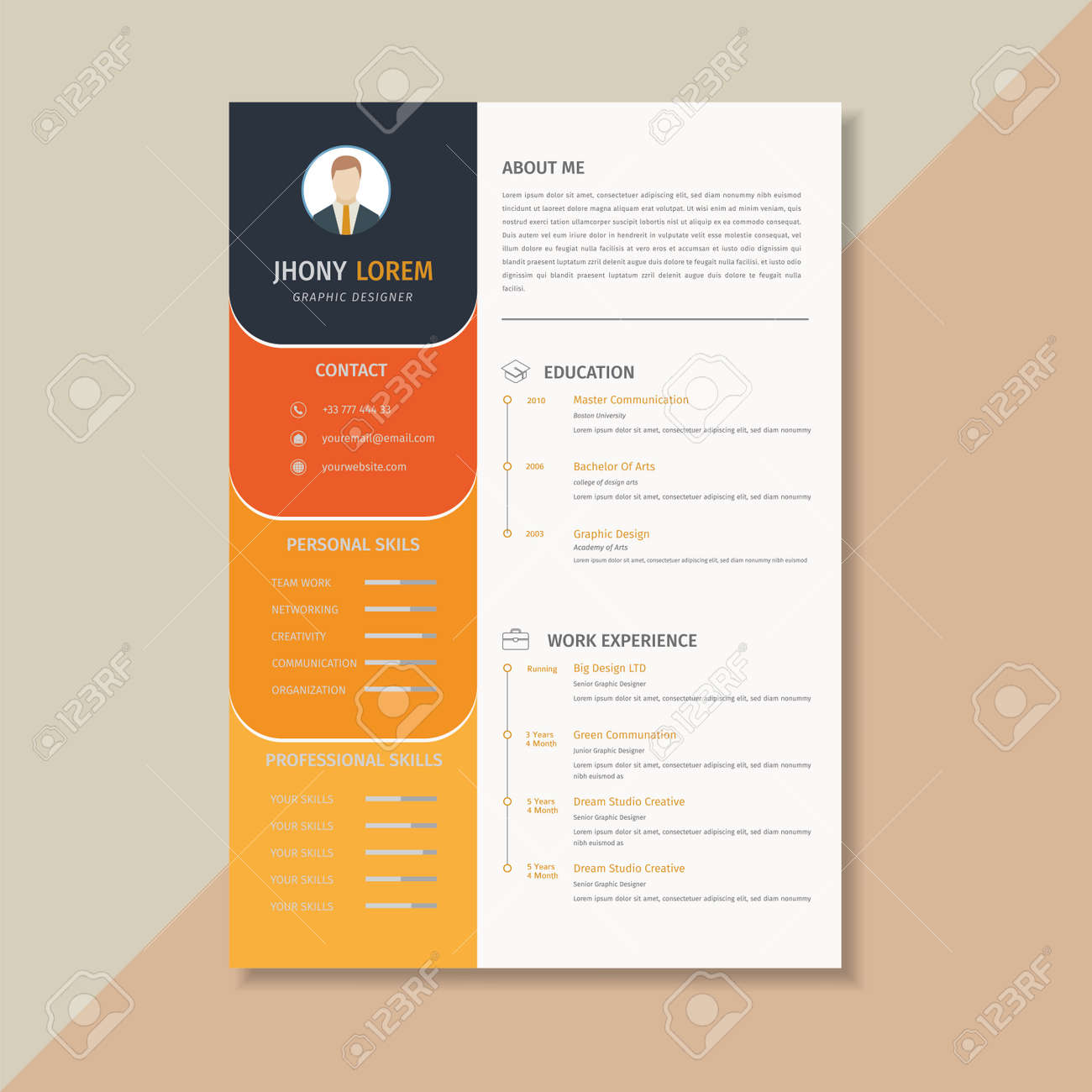 Creative Resume Template Cv Orange And Yellow Combination