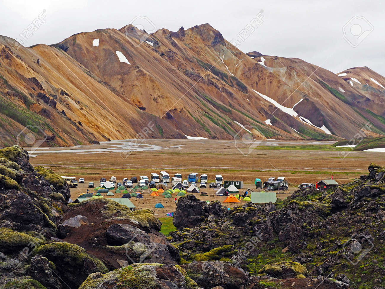 View On Landmannalaugar Camp Site Start Of Famous Iceland Laugavegur Stock Photo Picture And Royalty Free Image Image 82836156