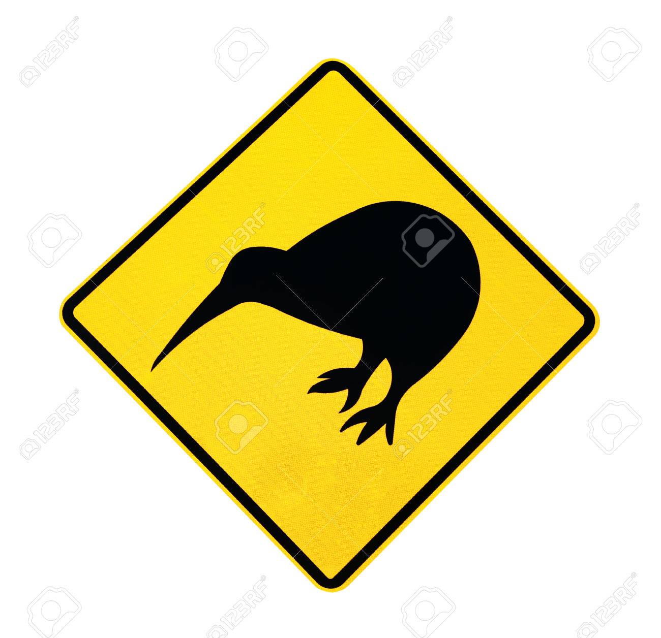 Panneau Avertisseur Pour Loiseau Kiwi Isolé Avec Chemin De Détourage Sur Fond Blanc