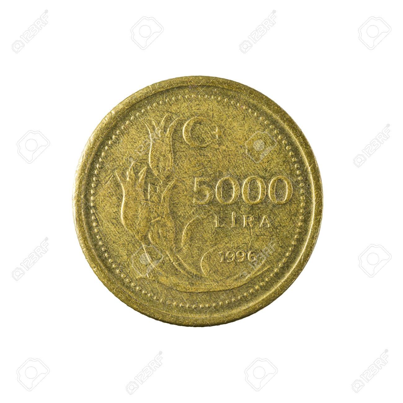 5000 トルコリラ コイン (1996) の孤立した白い背景の写真素材・画像素材 Image 69908146