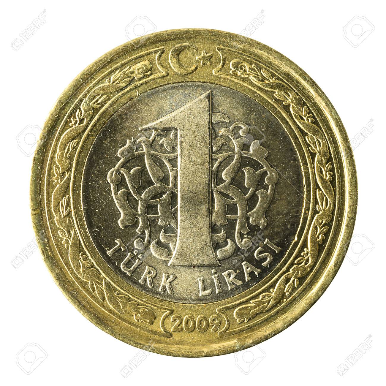 1 トルコリラ (2009) 表側の白い背景で隔離のコインします。の写真素材・画像素材 Image 72272508