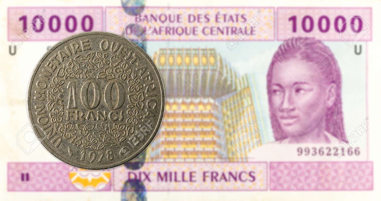 100 Central African CFA Franc Coin Against 10000 Central African CFA Franc  Bank Note Obverse Stock Photo, Picture and Royalty Free Image. Image  96224064.