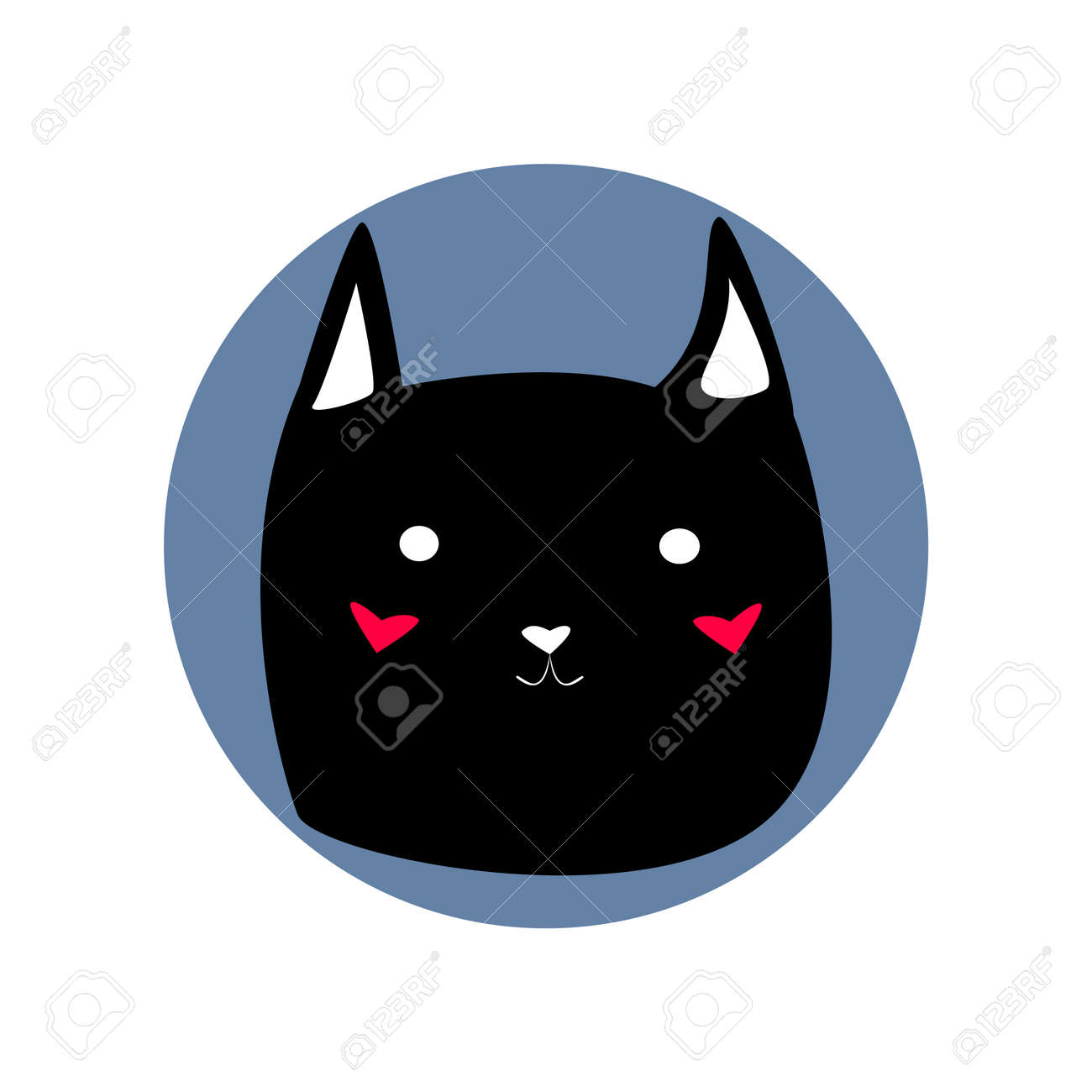 白い背景ベクトルイラストに猫の形青い円の黒かわいい漫画スタイルの頭 のイラスト素材 ベクタ Image 9342