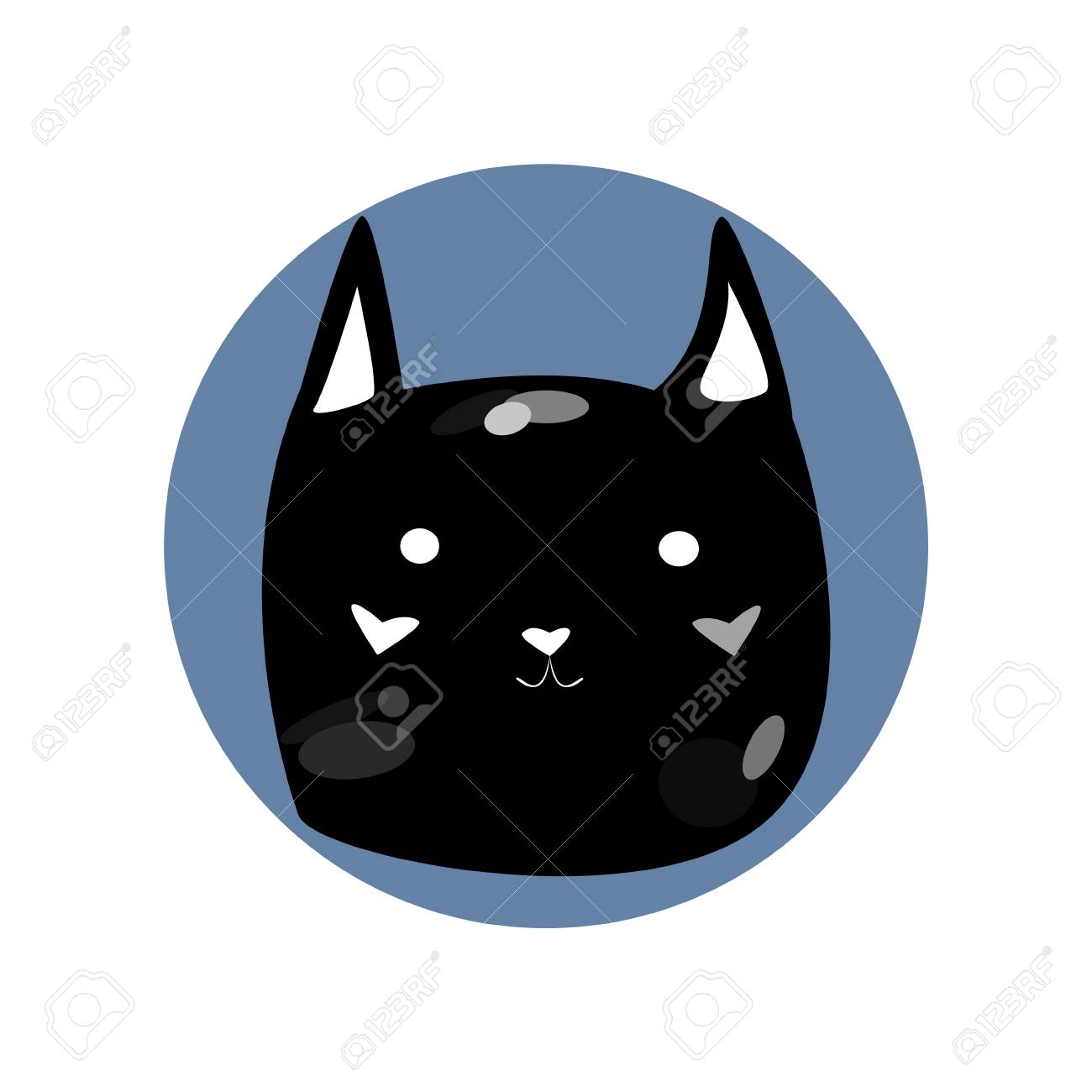 ハートベクトルイラストの形をした青い丸い頬の形をした猫の黒い斑点かわいい漫画風の頭 のイラスト素材 ベクタ Image